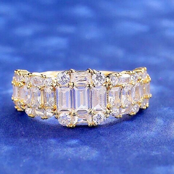 None Jewelry - NEW gold Princess Cut Brilliant SIMULATED DIAMOND SQUARE BAGUETTE RING